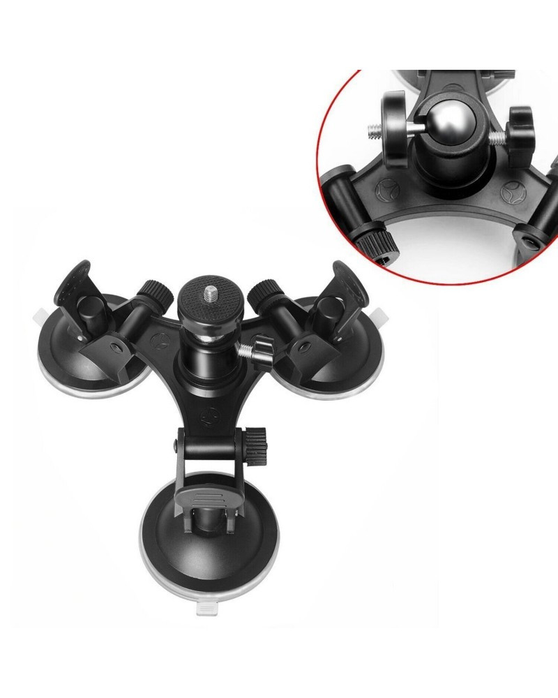 Triple Suction Cup Mount with 1/4 Threaded Head 360 Degree Tripod Ball Head