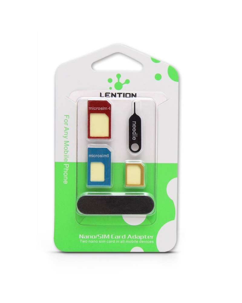 LENTION 5-in-1 Nano SIM Card to Micro/Standard SIM Card Adapter