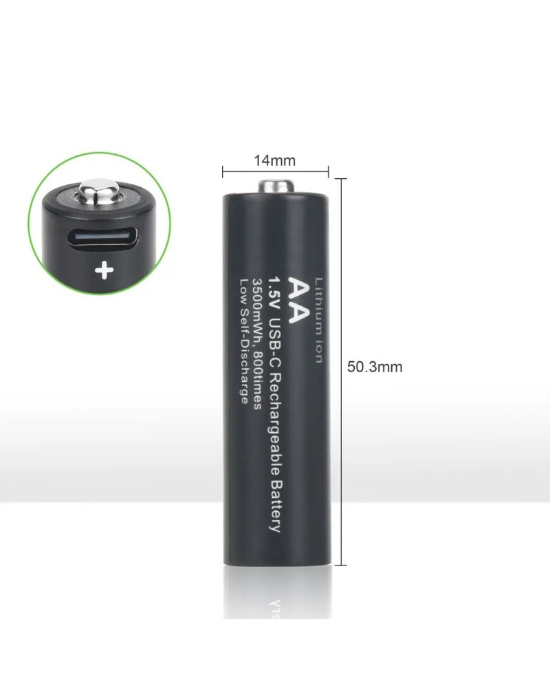 USB Type-C 3500mWh Lithium Battery AA 8Pc Rechargeable Batteries with 4in1 USB Cable